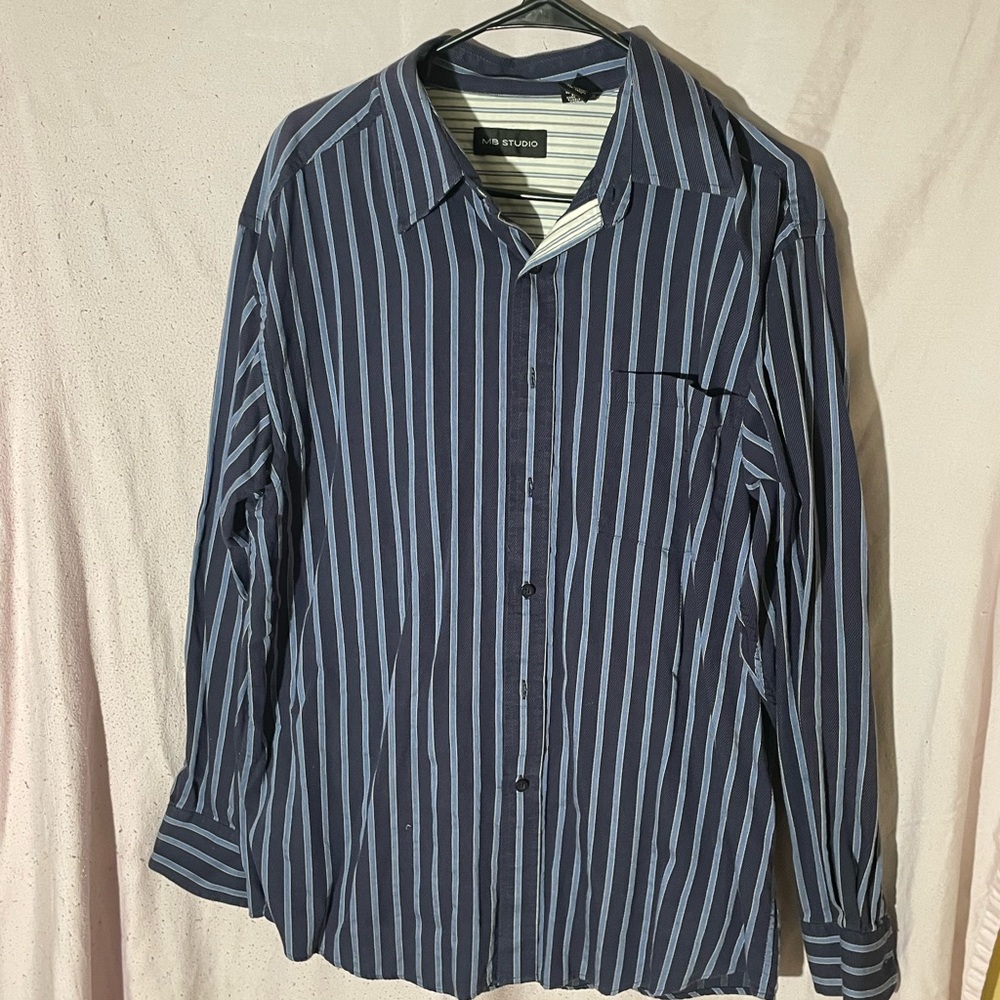 M.STUDIO Blue and White Striped Button Down Shirt